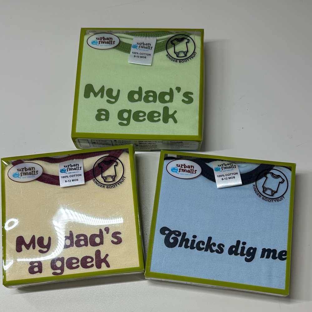 Urban Smalls Baby Bodysuit Set - Green, Yellow, Blue My Dads a Geek